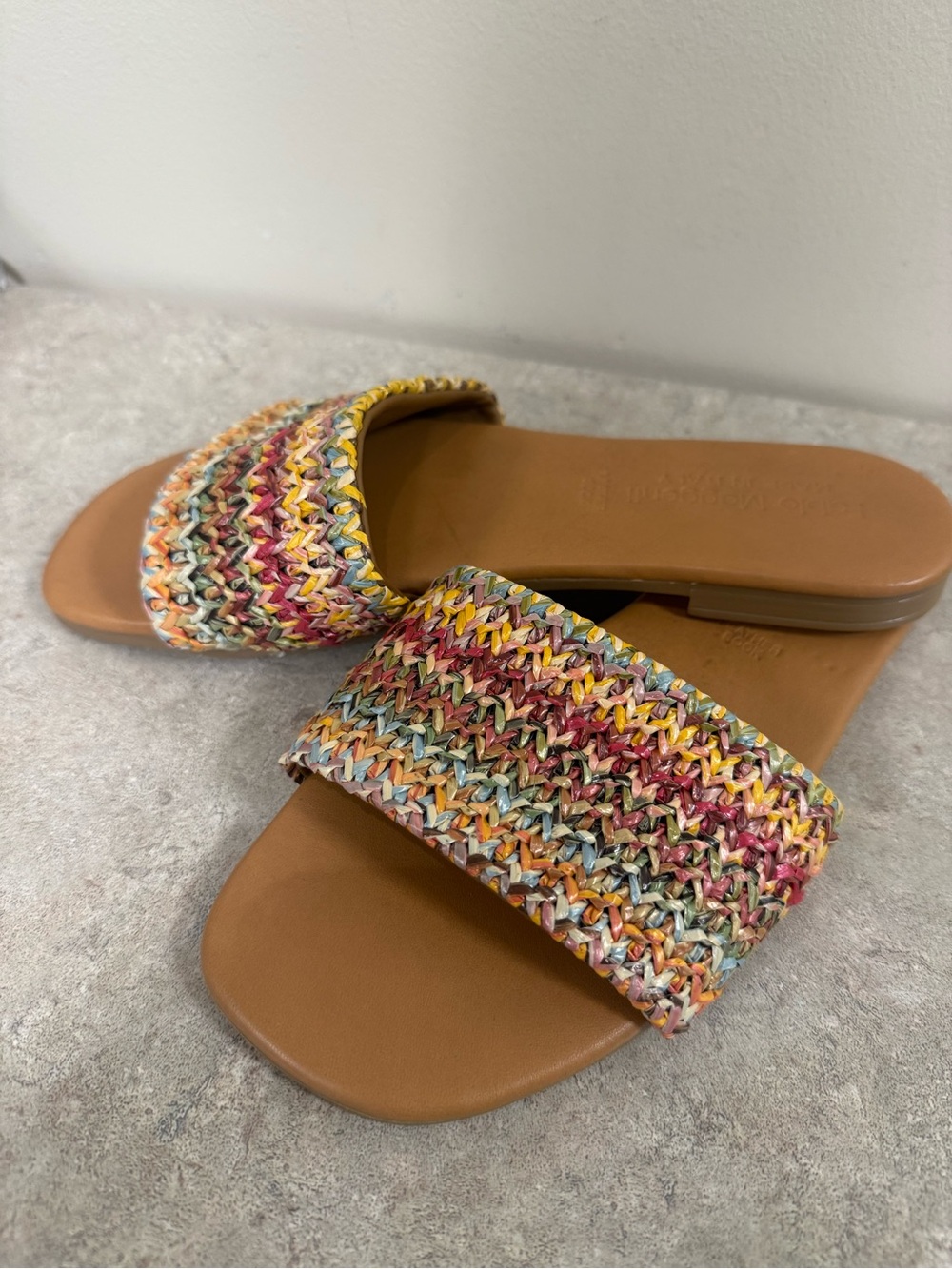 Fabio Maccenti Made in Italy Woven Multi-Color Leather Slide Sandals Size 8